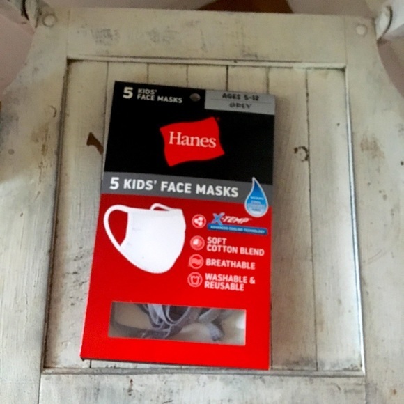 Hanes 5 pack of masks small size kids Grey - Picture 1 of 5